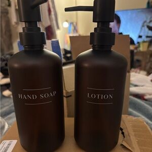 Amber Colored Hand Soap and Lotion Dispenser Set